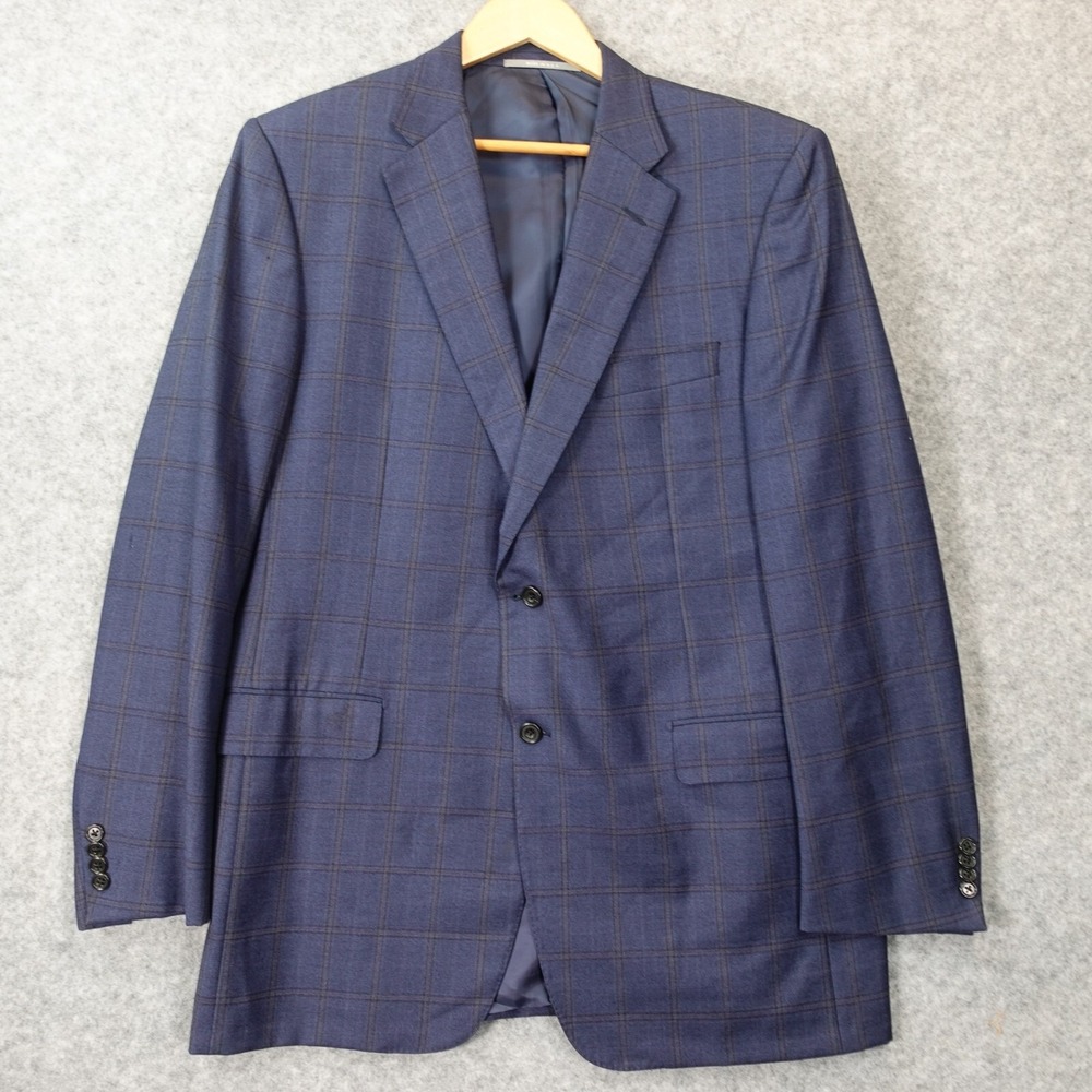 HICKEY FREEMAN Plaid Sport Coat Mens 42 Long M Blue Worsted Wool Suit Union USA